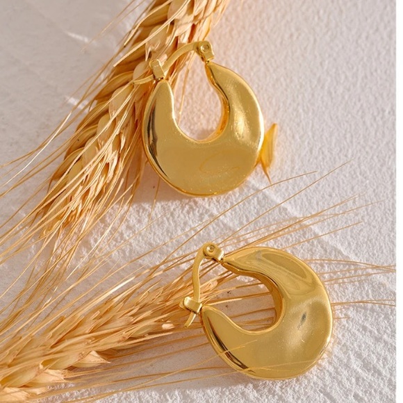 18k Gold Plated Titaium Handcrafted Minimalist Earrings 2.5” - Picture 2 of 11